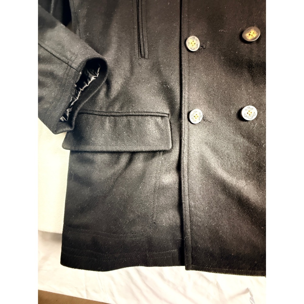 Lauren Ralph Lauren Mens 48R Wool Double Breasted Pea Coat Black Plaid Lining